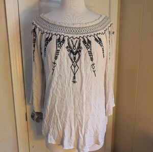 White Boho Embroidered Top